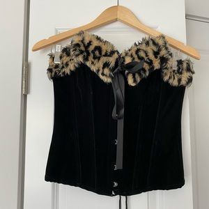 Velvet Corset with Faux Leopard Fur Size M